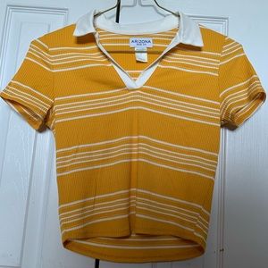 Cropped Yellow & White Collared T-shirt
